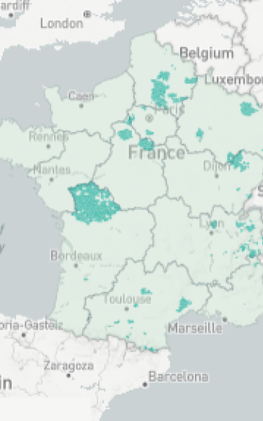 Carte de France avec les communes non desservies par Enedis